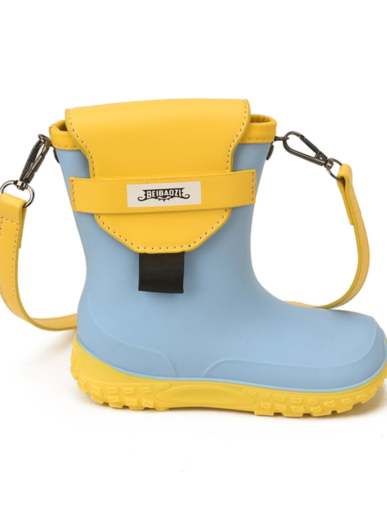 Unique Street Style Rain Boot Design, Playful Twist, Colorblock Pattern, Adjustable Shoulder Strap, Suitable for Sweet Girls & Cool Guys, High-End Look