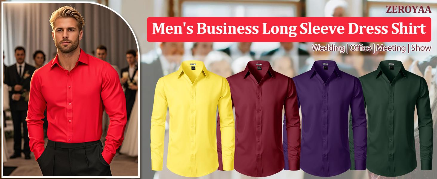 ZEROYAA Men's Wrinkle Free Long Sleeve Dress Shirt Business Casual Modern Slim Fit Button Down Shirts for Wedding and Office