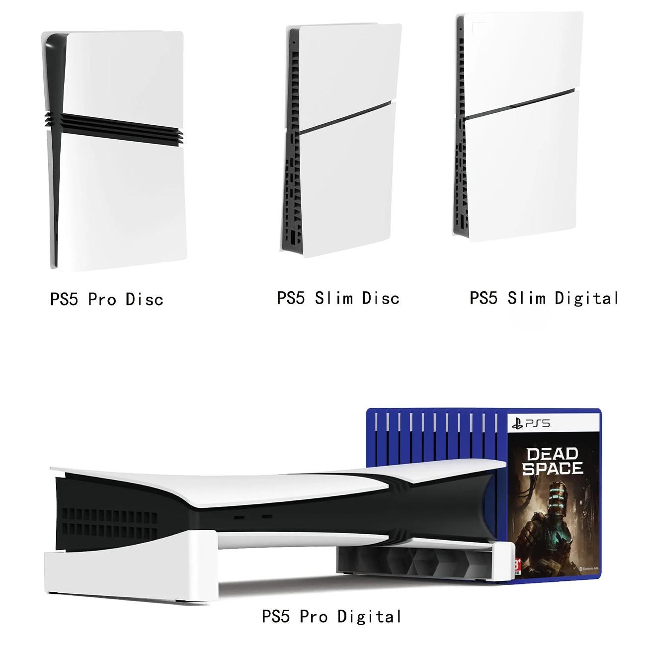 PS5 Horizontal Stand with 12 Disc Storage Slots, ABS Anti Slip Console Base, Space Saving Organizer Compatible with PlayStation 5 Slim and Pro Disc and Digital Editions, Stable Cooling Stand for Gaming Setup and Home Entertainment, Game Night Gadget