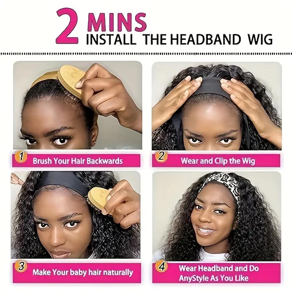 Bling Hair Deep Wave Headband Wigs Human Hair Brazilian Remy Glueless 100% Human Hair Machine Made Headband Bob Wig for Women 180% Density Headbands