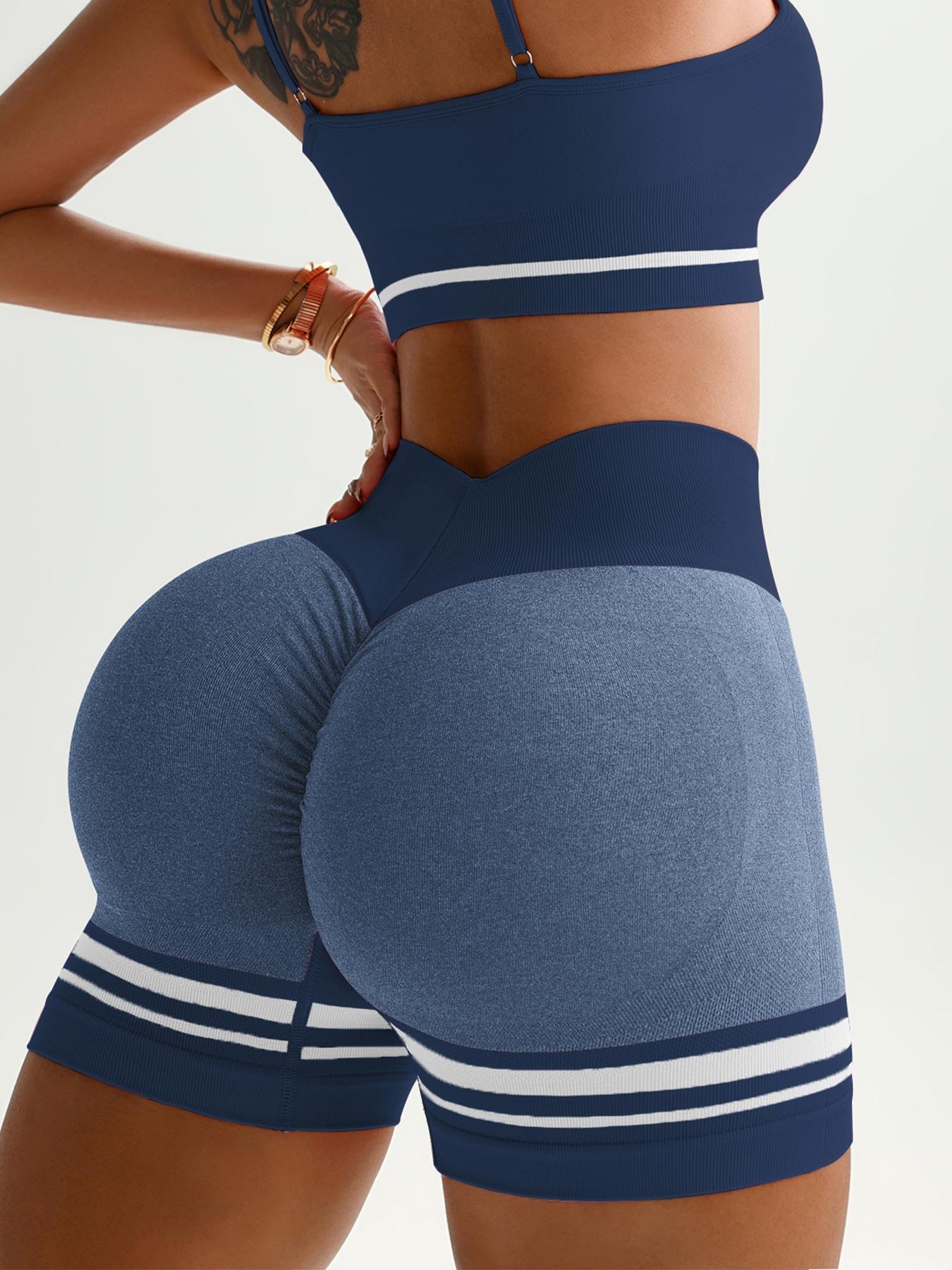 Women's Striped Print High Waist Gym, Sporty Breathable Comfortable High Stretch Yoga Shorts, Ladies Sportswear for Indoor Outdoor Wear Gym Fitness Shorts