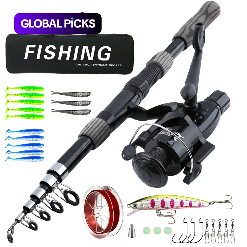 Professional Fishing Rod Set, 1 Set 2.1 Meters Black Camouflage Fishing Rod with Fishing Accessories & Fishing Storage Bag, Outdoor Fishing Supplies For Travel Fishing, Fishing Reel Set, Fishing Tackle, Fishing Gear