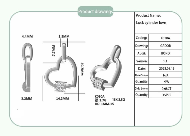 Lock Heart Pendant S925 Silver Moissanite Diamond D Grade 0.1CT Sterling Silver