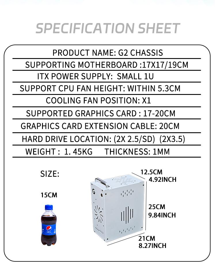 Mini Itx Computer PC Desktop Case, Home Use 2 Bay Nas Box, Compact Portable Handheld, Includes Accessories Screws Switch Handle Foot Pads