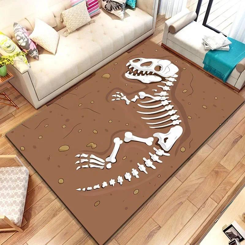Dinosaur Skeleton Fossil Flannel Area Rug - Realistic T-Rex Bones Print Soft Mat for Kids Room & Playroom, Non-Slip Jurassic Home Decor #DinosaurFossilRug #SkeletonMat #JurassicKidsDecor #TrexCarpet #NonSlipFlannelRug