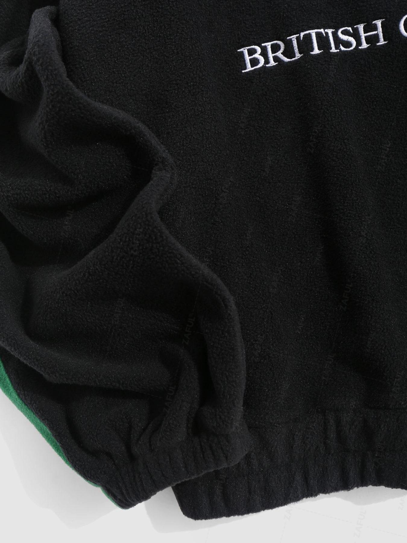 ZAFUL Letter Embroidery Contrast Patch Polar Fleece Sweatshirt, Casual Fit, Spring & Fall Wear, Moderate Thickening, Kint Style, Casual Soft Sweatshirt