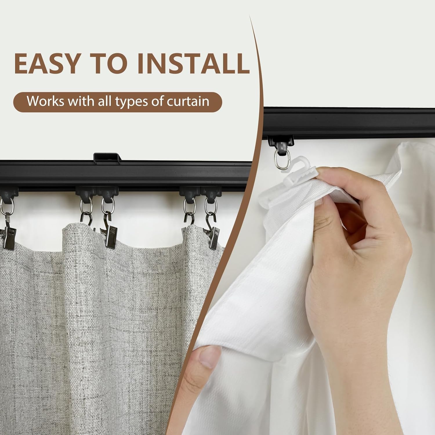 Ceiling Curtain Track,Curtain Track Wall Mounted,Ceiling Mount Rail Room Divider Tracks Extra Long Curtains Rod for Living Room Bedroom Patio Sliding Door Curtains with Clips,Black 9ft