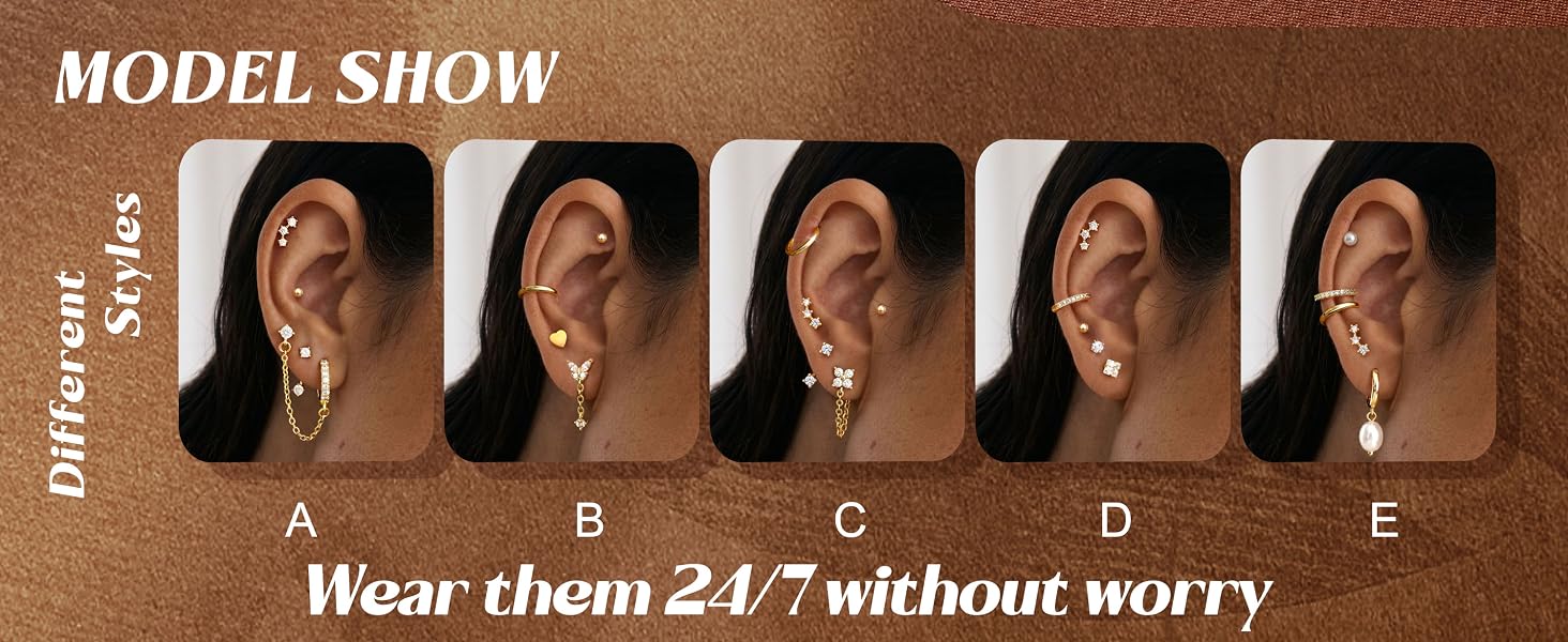 Trendy Hypoallergenic Flat Back Earrings Set for Women-Surgical Stainless Steel Earrings for Sensitive Ears-14K Gold Plated Chain Cartilage Earring Stacks Flatback Stud Hoop Earring Sets for Multiple Piercing Jewelry Trendy Hypoallergenic Flat Back Earrings Set for Women-Surgical Stainless Steel Earrings for Sensitive Ears-14K Gold Plated Chain Cartilage Earring Stacks Flatback Stud Hoop Earring Sets for Multiple Piercing Jewelry