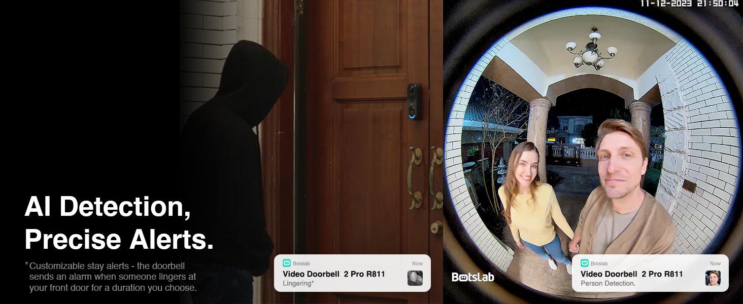 Botslab 5/3MP Doorbell Camera Wireless, 360° Panoramic View, No Monthly Fee, 1:1 Head to Toe, 5MP Video Doorbell Battery, 2.4GHz Home, doorbell camera