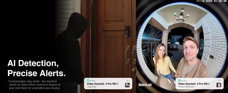 Botslab 5/3MP Doorbell Camera Wireless, 360° Panoramic View, No Monthly Fee, 1:1 Head to Toe, 5MP Video Doorbell Battery, 2.4GHz Home, doorbell camera