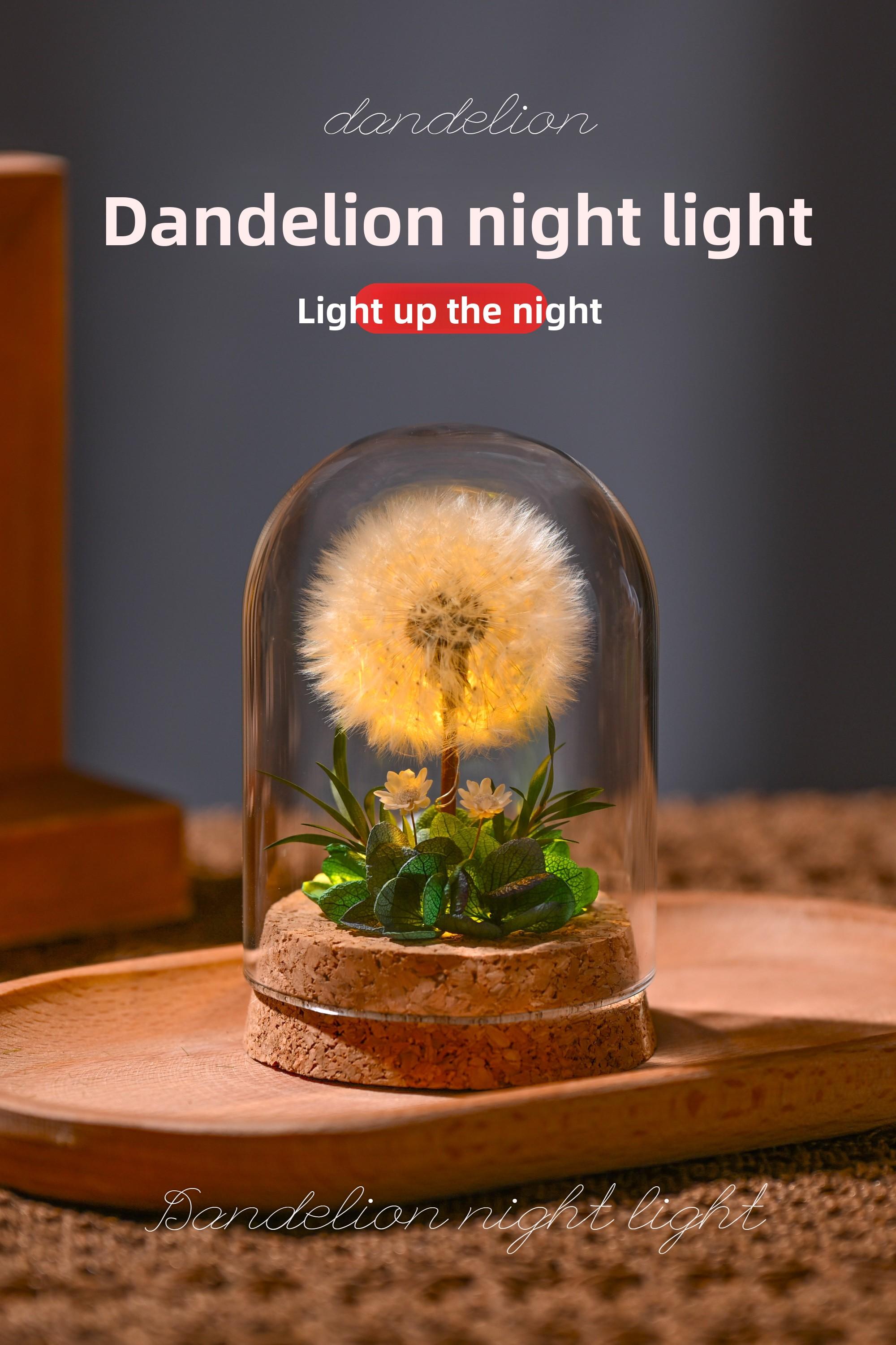 Light Up Dandelion in Glass Dome,Birthday Gifts,Flower Gifts for Women Girlfriends Wives Mothers Daughters Sons,Desk Decor Valentine's Day Mother's Day Christmas Thanksgiving Day,Yellow Leaf