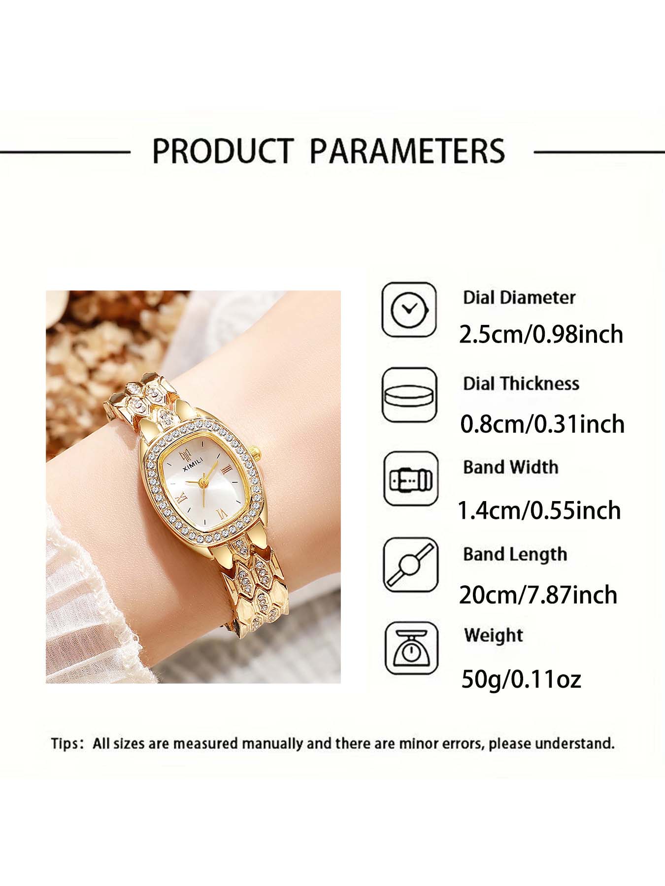 2-piece set of simple, casual, and fashionable oval alloy steel bracelet with diamond-embellished ladies' quartz watch set