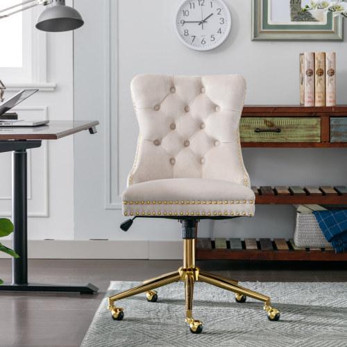 Bellemave Velvet Upholstered Tufted Button Office Chair with Golden Metal Base Adjustable Swivel Desk Chair Deep Seat Cushion Handcrafted Nailhead Trim