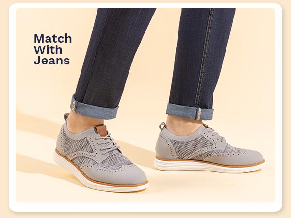 Bruno Marc [KnitFlex Craft+] Men's Breathable Stretchy Knit Upper Wingtip Mesh Oxford Sneakers