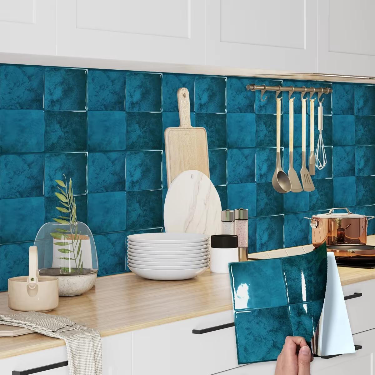 10-Sheets/20-Sheets Peel and Stick Backsplash Tiles, Kitchen Bathroom Square Self Adhesive Wall Tile, Checkerboard Mosaic Stickers