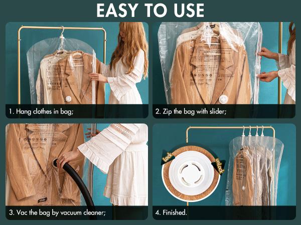 TAILI Hanging Vacuum Storage Bags Space Saver Bags, Set of 4 (2 Long, 2 Short), Clear Vacuum Sealer Bags for Clothing, Suits and Jackets, Closet Organizers and Storage Hangable