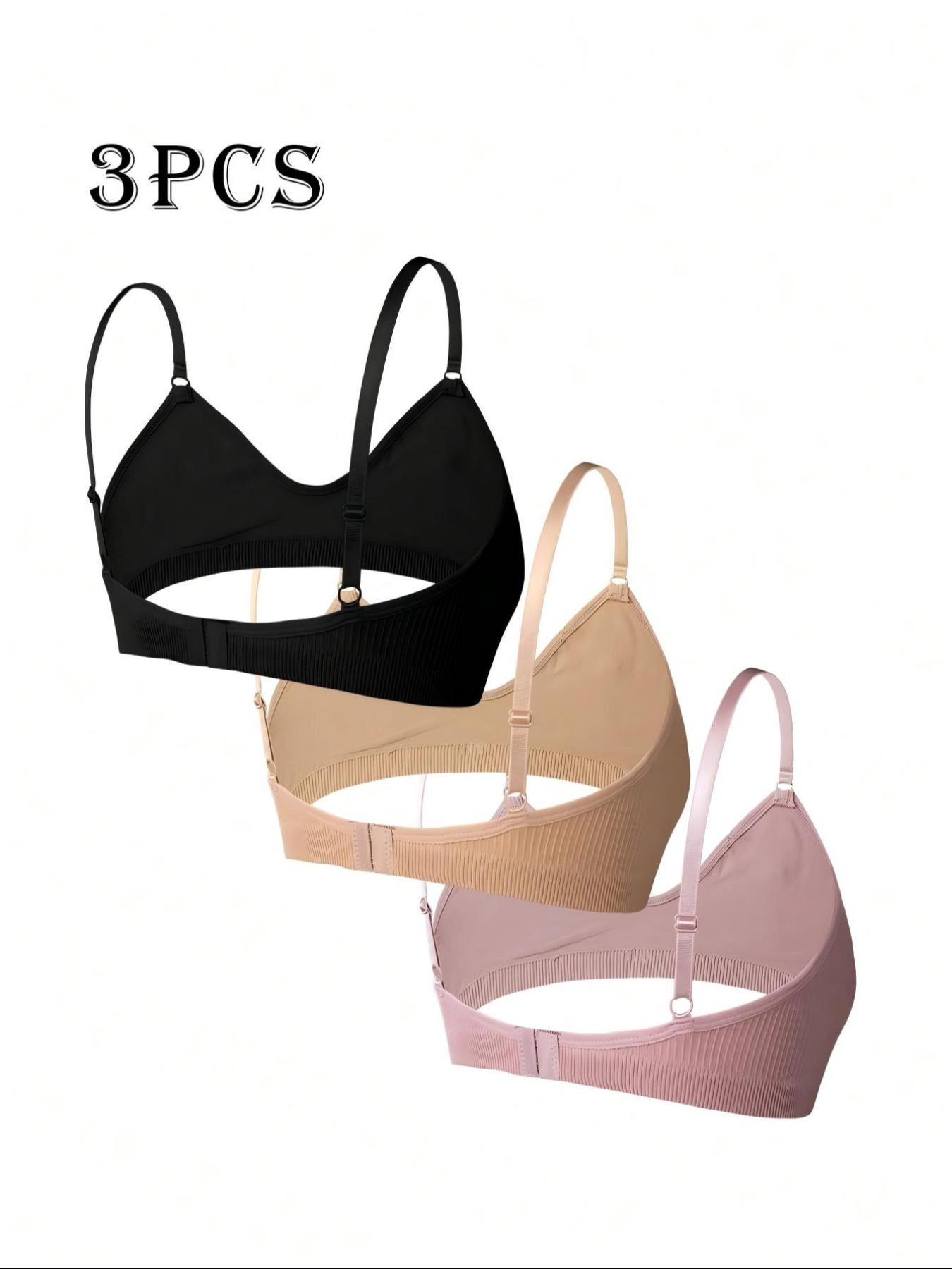 Women's Wireless Triangle Bra, Elegant Adjustable Straps Backless Design, Comfortable Fall Underwire Top, Everyday Wear Plain Color Lingerie