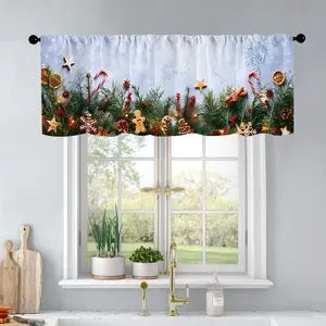 1pc Christmas and New Year printed kitchen curtains Christmas Decoration with gingerbread an curtains valance window treatment living room bedroom home decor 54 x 18 inch