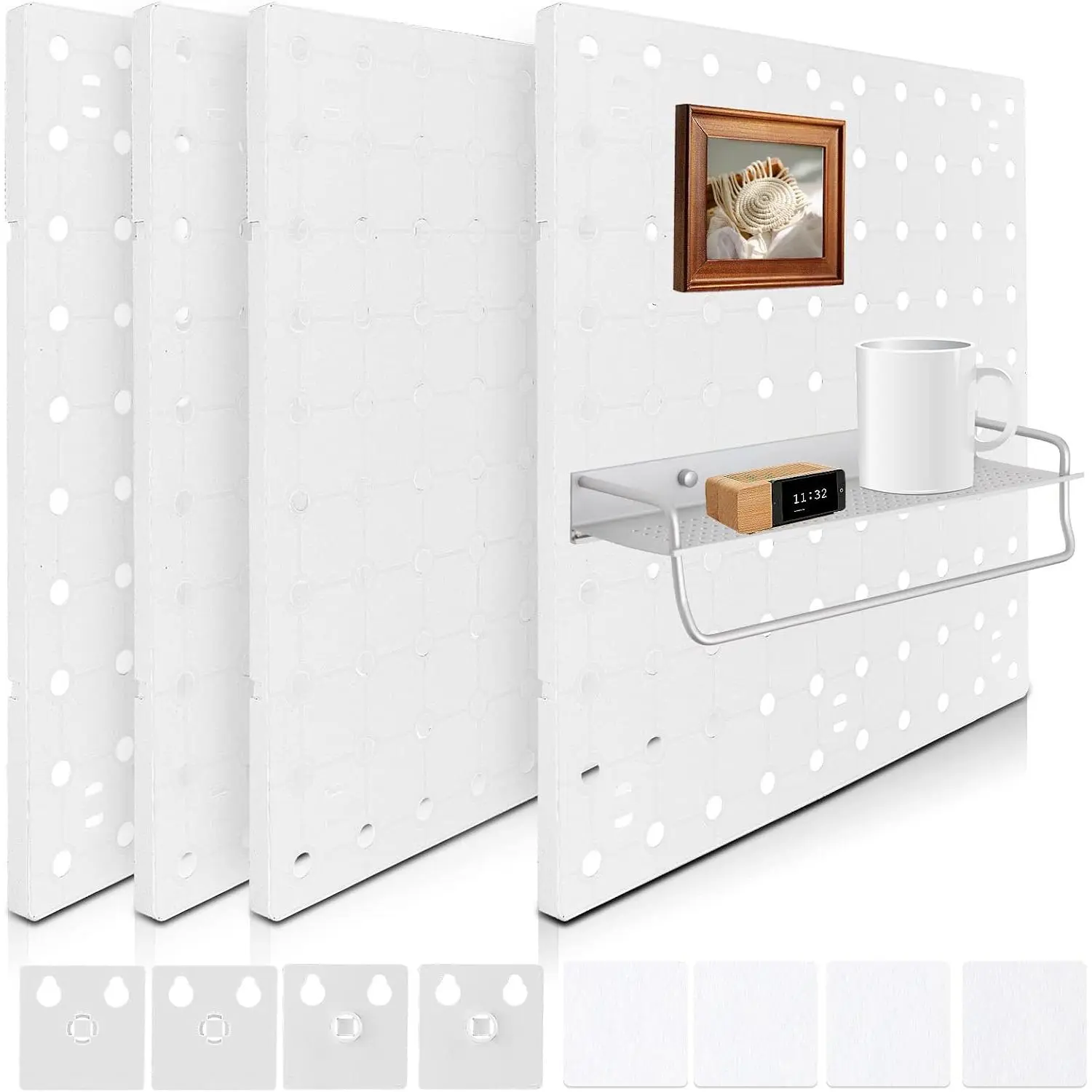 4 PCS White Pegboard Wall Organizer