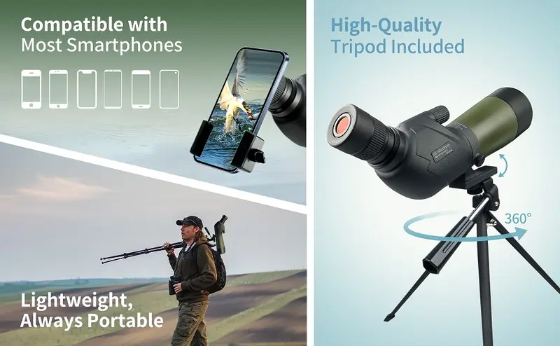 Yoelerey Updated 25-75x60 80mm Optic Zoom Spotting Scope for Adults - Bak4 Prism, Rubber Armor Grips, Durable Framework, Tripod, Mount, Carrying Bag, Quick Phone Holder, Cleaning Cloth - HD Green Hunt Gear for Bird Watching, Archery, Gifts for Hunters Yoelerey Updated 25-75x60 80mm Optic Zoom Spotting Scope for Adults - Bak4 Prism, Rubber Armor Grips, Durable Framework, Tripod, Mount, Carrying Bag, Quick Phone Holder, Cleaning Cloth - HD Green Hunt Gear for Bird Watching, Archery, Gifts for Hunters