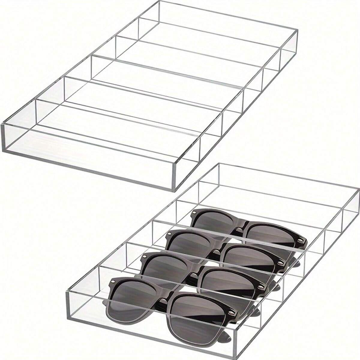Luxury Eyeglass Display Tray, Perfume Cosmetics Storage Plate, High-Definition Transparent Acrylic Desktop Organizer, 6 Compartment Holder