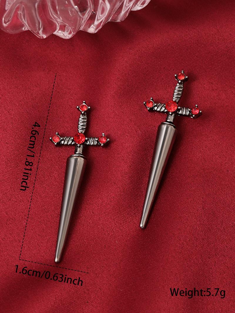 Artificial Crystal Decorated Gothic Sword Stud Earrings, 1 Pair Vintage Punk Jewelry for Women for Party, Daily Clothing Decor, Trendy All-match & Exquisite Jewelry for Birthday Gift, Cross Dangle Earring