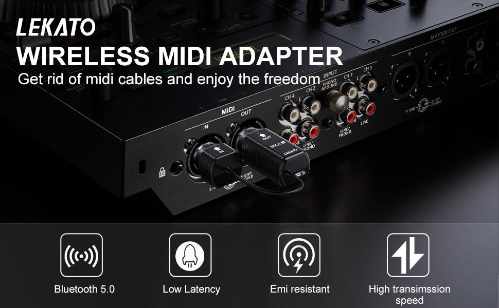 LEKATO Wireless MIDI Interface Adapter, for Synthesizer EWI Keytar Digital Piano Keyboard to MIDI Devices, Mac OS/iOS, Win XP, Bluetooth Midi Adapter with USB, Ultra Low Latency 5 PIN