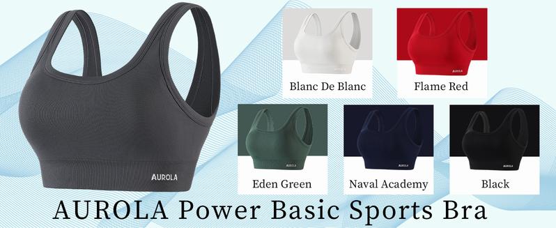 AUROLA Power Womens Square Back Basic Sports Bra - Square Neck Padded Low Impact Yoga Bra Workout Crop Top