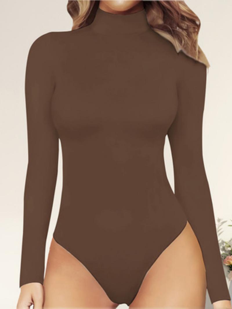 Women's Tummy Control Mock Neck Bodysuit, Long Sleeve Stretchy Slim Fit Jumpsuit, Elegant Body Shaper Top, Casual Lounge Leotard Women's Tummy Control Mock Neck Bodysuit, Long Sleeve Stretchy Slim Fit Jumpsuit, Elegant Body Shaper Top, Casual Lounge Leotard