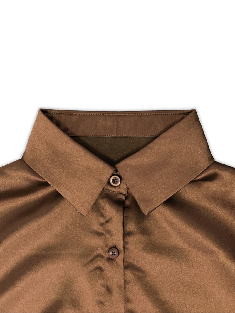 Women's solid color satin button-down long-sleeved casual shirt, made of fashionable silk fabric, suitable for casual office wear and commuting, and appropriate for both spring and autumn. Women's solid color satin button-down long-sleeved casual shirt, made of fashionable silk fabric, suitable for casual office wear and commuting, and appropriate for both spring and autumn.