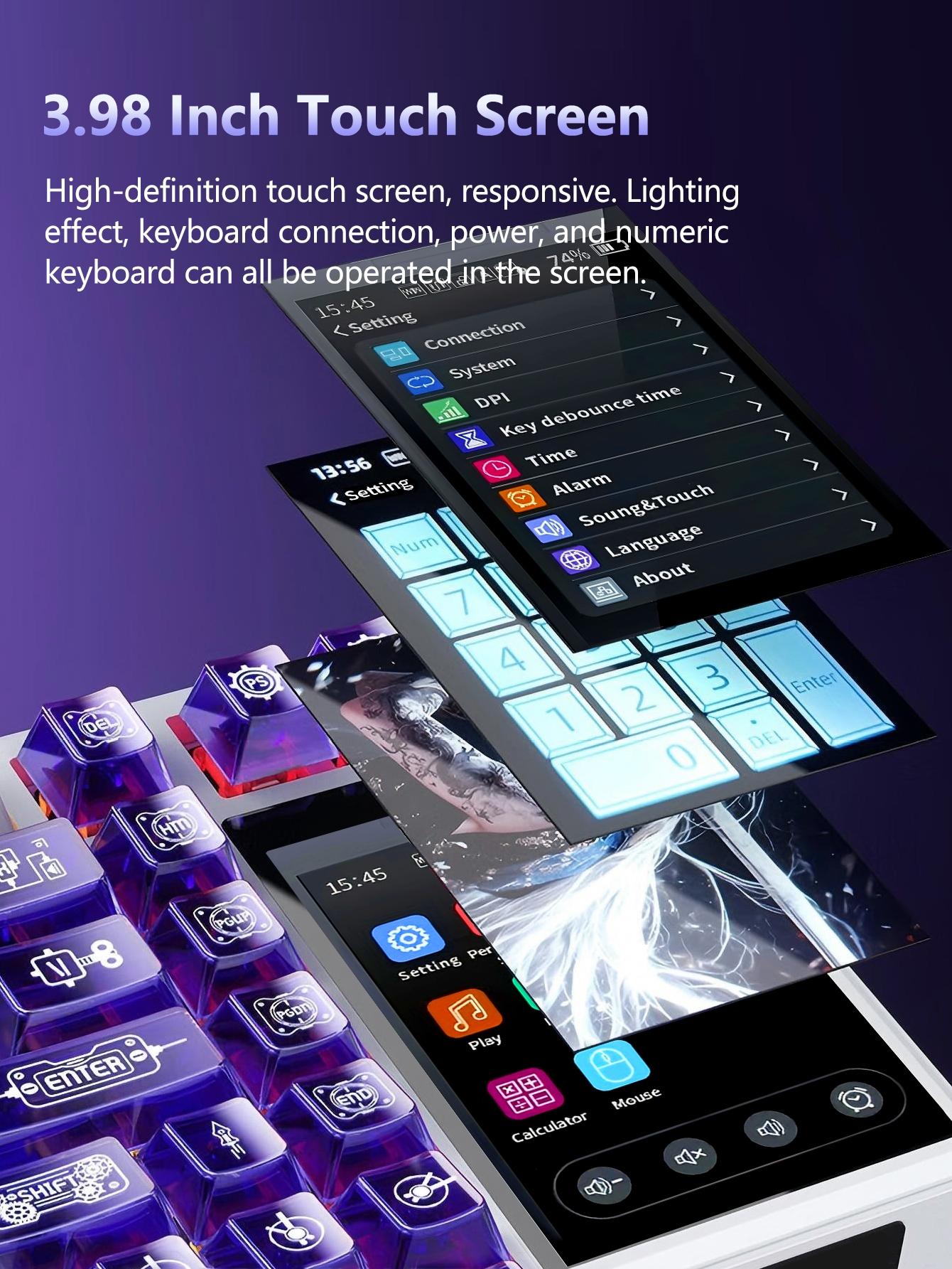 Aula L99 High Definition Touchscreen Mechanical Keyboard, 84 Keys, RGB Lighting, Wireless/l Wired, Customizable Animations, Gaming Essential