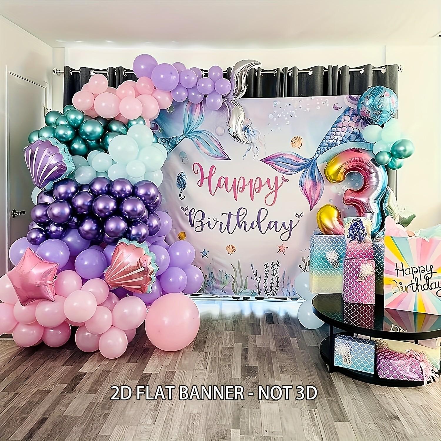 Mermaid Birthday Backdrop, Under the Sea Theme Decorations, Perfect for Girls' Birthdays & Parties, Vibrant Colors Design