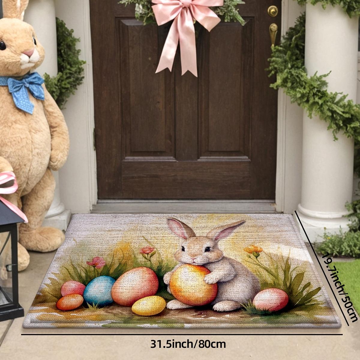 Easter Bunny Easter Egg Welcome Rug, Non-Slip Backing, Suitable for Bathroom Kitchen Indoor Outdoor Use