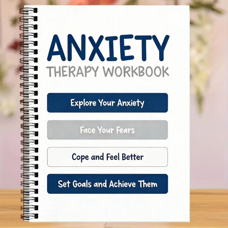 104-page A5 Adult and Teen Anxiety Workbook: Interactive Self-Reflection and CBT Exercises, Minimalist White and Blue Text Design, Relaxation and Mental Health Tools, Includes Worksheets for Anxiety, Depression, OCD, Mental Health Gift, For Women and Men,