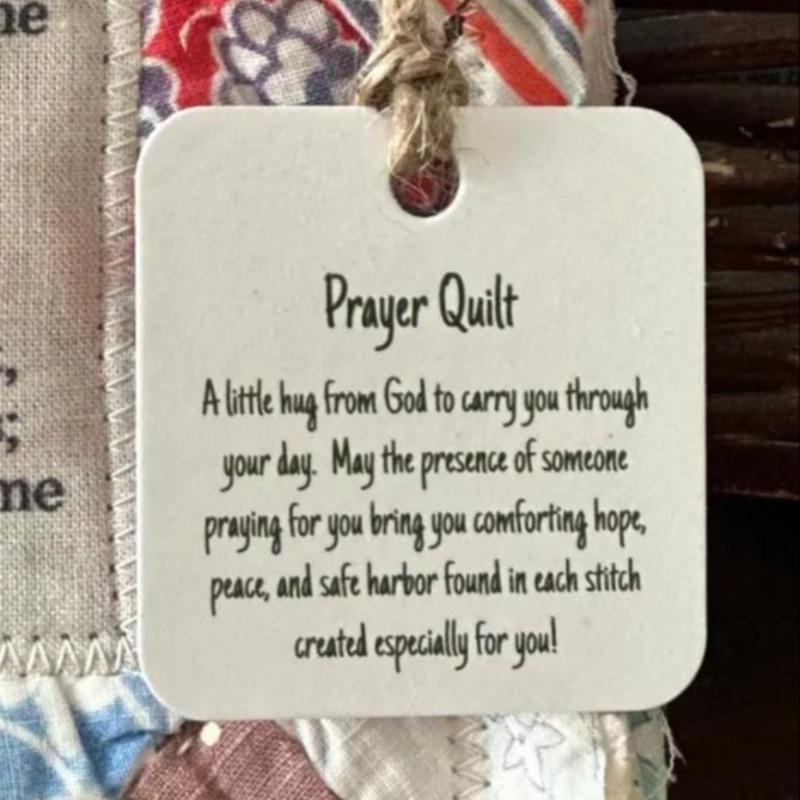 Vintage Prayer Blanket Square with Cross Inside, Mini Handmade Quilt, Colorful Stitched Blessing Poem Throw, Home Decor Gift Idea # GLOBAL PICKS