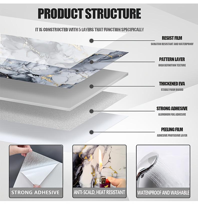 10/30 Pcs Marble Peel and Stick Wallpaper Tiles | Waterproof Vinyl Backsplash Panels for Bathroom, Kitchen & Living Room | Self-Adhesive with Blue/Gold/Grey/White Marble Patterns | 11.8in*11.8in (30cm*30cm) - Tool-Free Installation, No Glue Needed