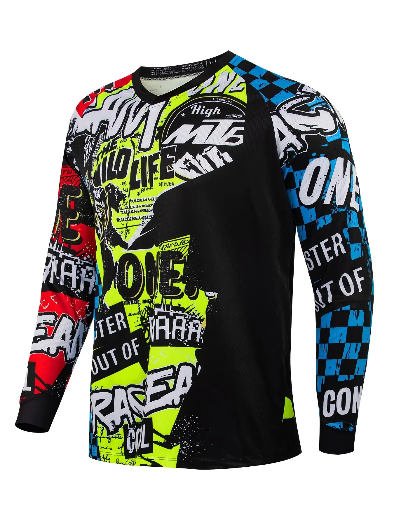 Downhill Jersey Polera MTB Jersey Racing, Long Sleeve Sporty Fitted Ethnic Pattern, All Seasons Mountain Bike Clothing