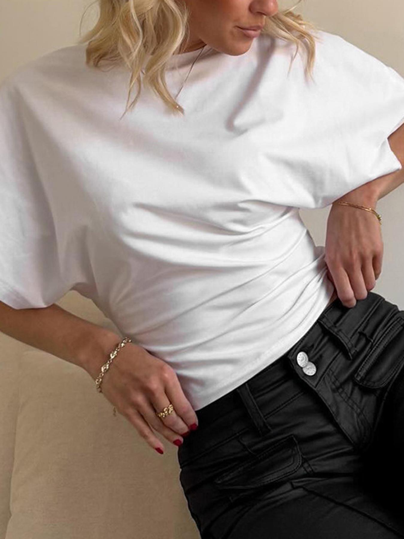 Women's Solid Color Crop Tee, Casual Half Sleeve Round Neck T-shirt for Summer, Ladies Basic Clothes for Daily Wear, Womenswear