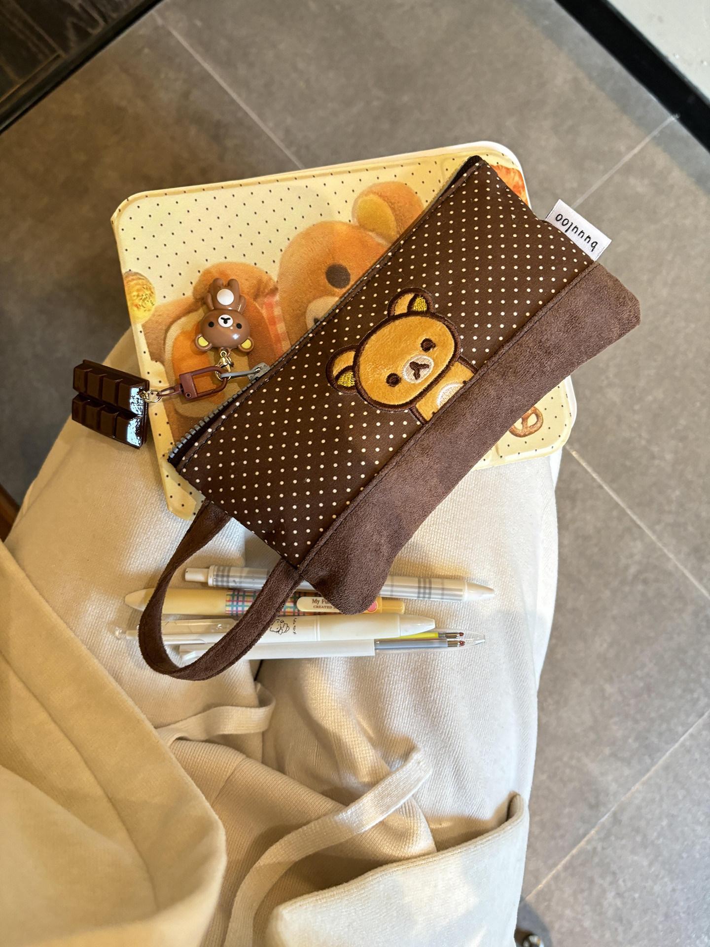 Buuuloo Original Embroidered Rilakkuma Pencil Case Large Capacity Polka Dot Ins Style Kawaii For Teen Girls High School Students