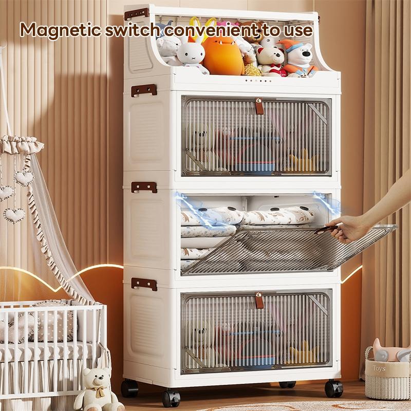 Transparent Flip Cover Storage Cabinet, Plastic Home Organizer, Space-Saving, Mobile with Wheels, Durable and Stylish, 2-6 Layers Optional