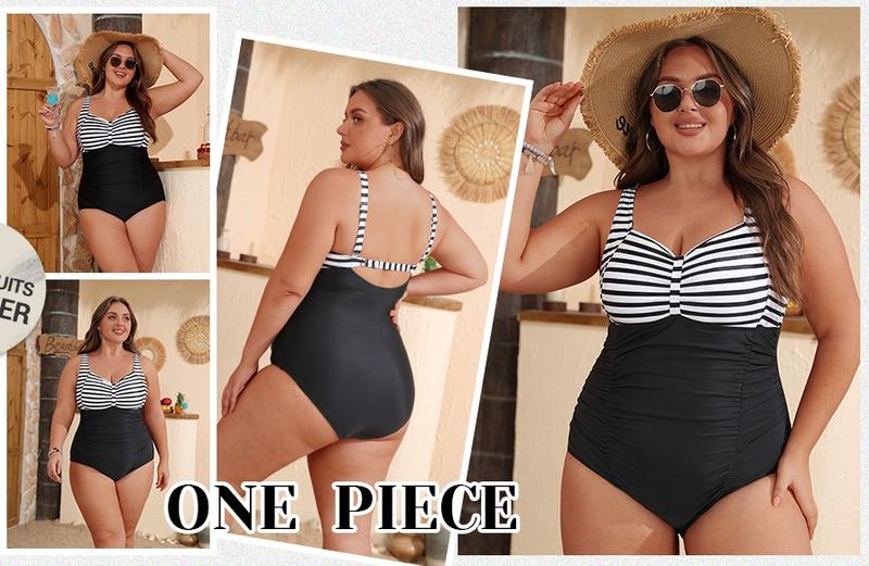 Daci Women Plus Size One Piece Swimsuits Tummy Control Vintage Ruched Bathing Suits Retro Swimwear