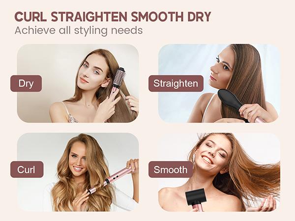 Brightup 5-in-1 Curling Wand Set Upgraded Straightener Brush Automatic Air Curling Iron Hair Styling Tools Hot Cold Air Hair Styler for Fast Drying Curing Volumizing Styling MothersDayGift
