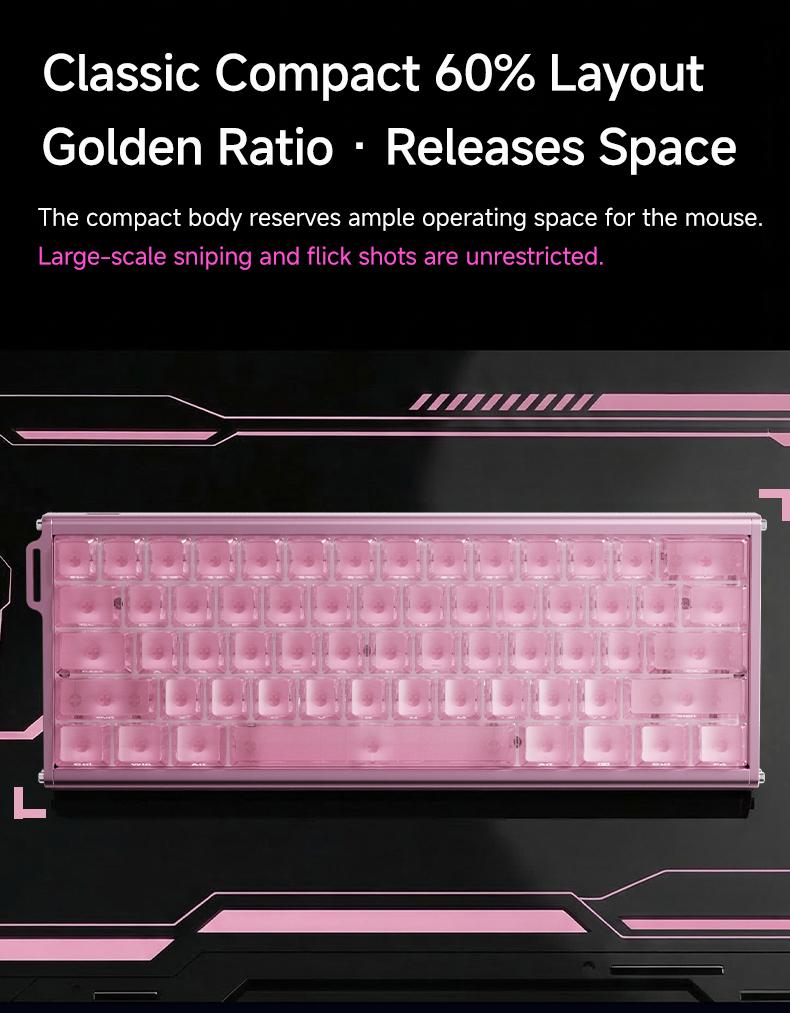AJAZZ ALUX60 TITAN wired esports gaming mechanical keyboard silver ear switch pink transparent keycap 8K return rate wired plug and play computer office keyboard RGB DIY support multiple systems suitable for gaming and office