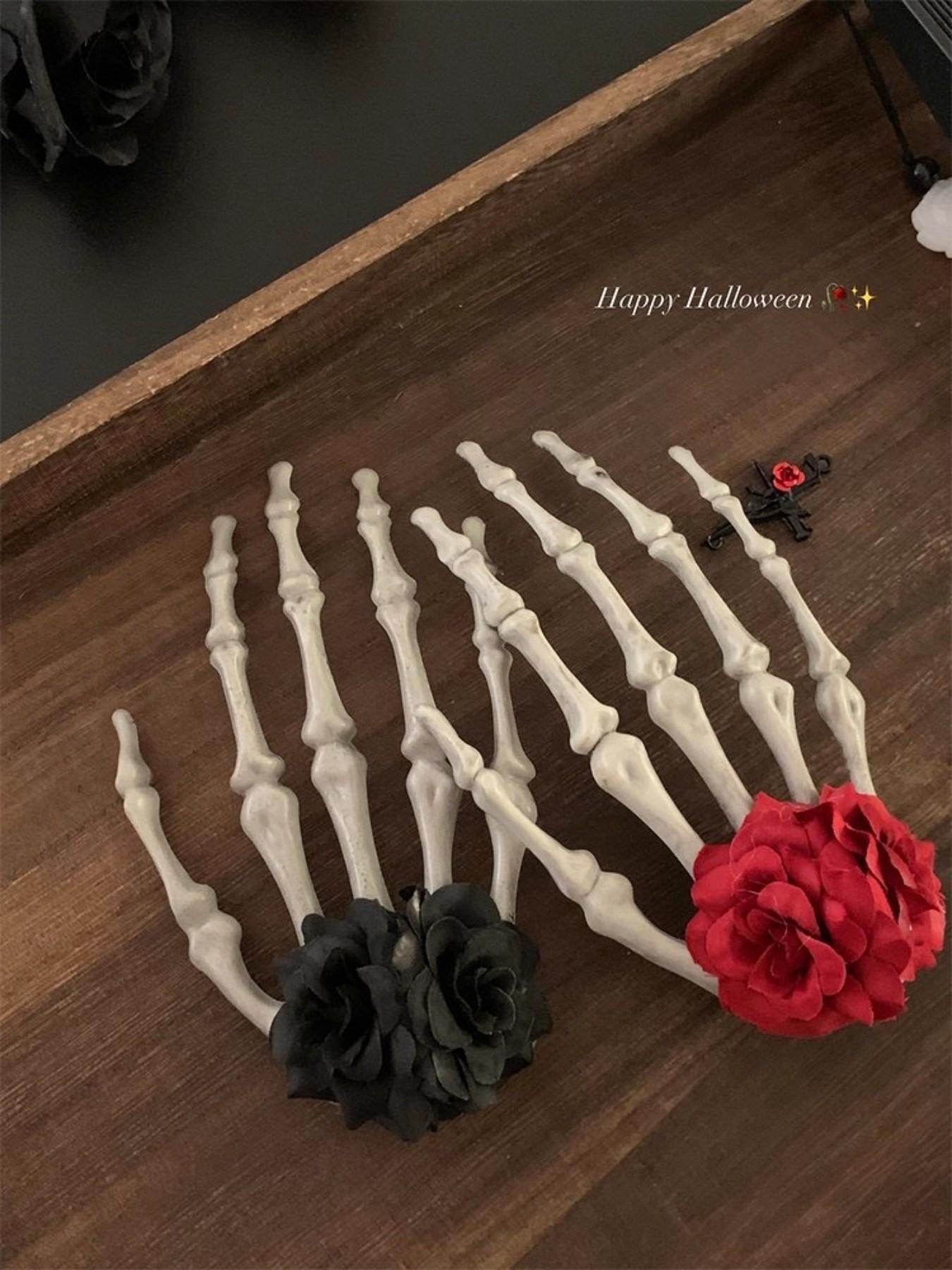 Halloween Skull Hand Claw Hair Clip, Gothic Style Party Accessory, Unique Dark Rose Hair Clip, All-Season Fashion Trend