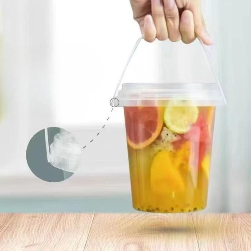 6-piece set of 500ml disposable plastic beverage containers with handles, lids, and straws; transparent fruit tea/bubble tea cups; suitable for takeout; food-grade PP portable juice containers; Plastic Clear Cups