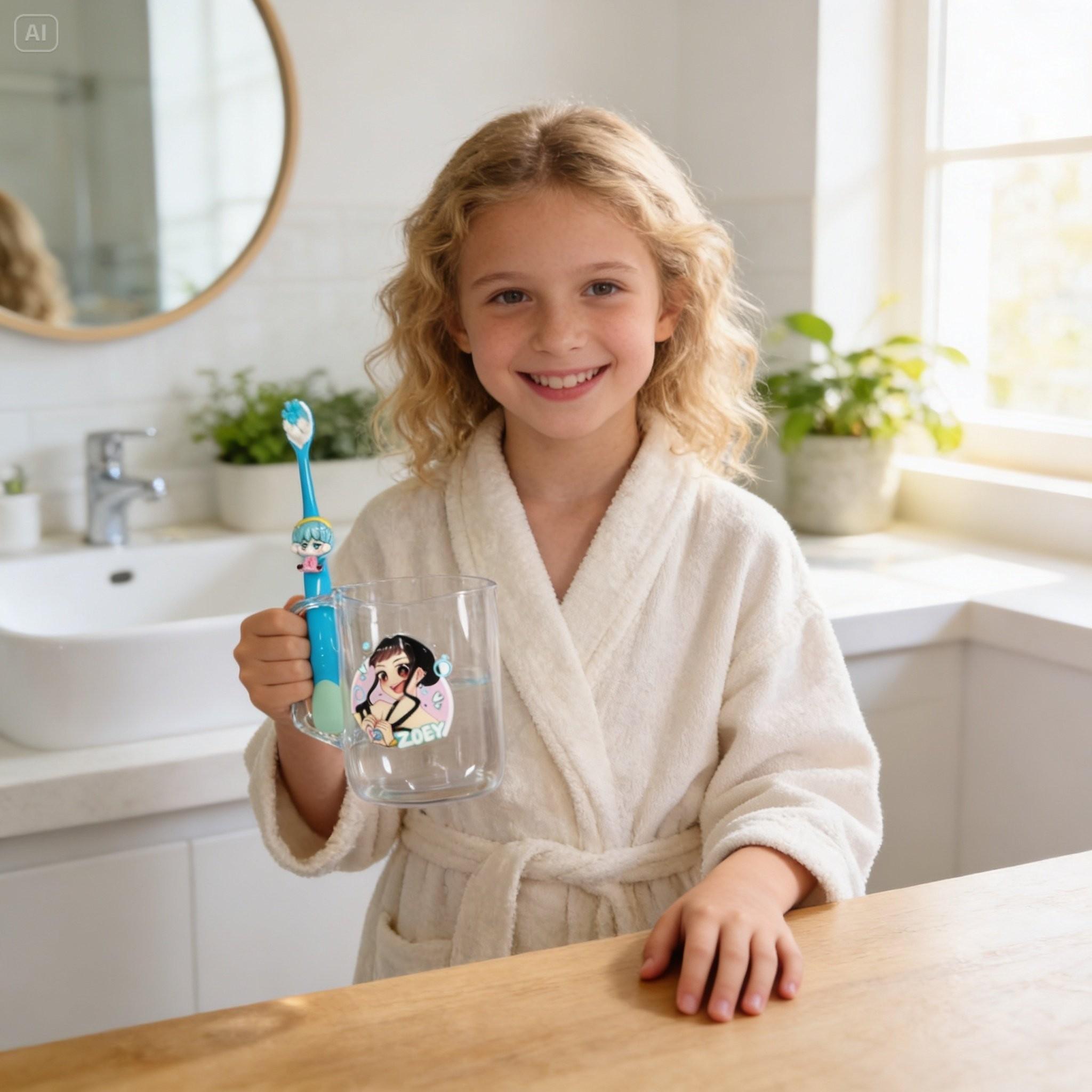 Cute Cartoon Character Toothbrush Cup Set, Acrylic Plastic Bathroom Water Cup, Soft Bristle Toothbrush, Fun Fashion Gift for Kids, Bathroom Accessory