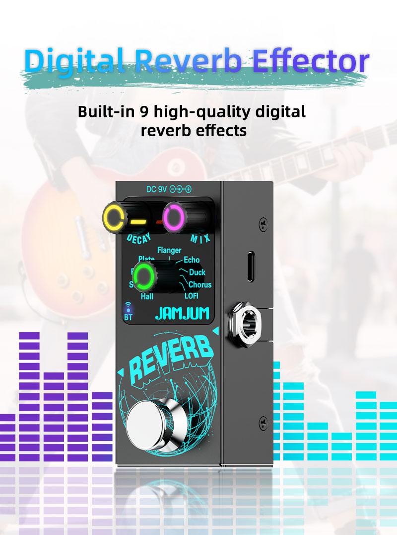 JAMJUM Reverb Effect Pedal for Guitar, 9 Effects, Battery-Free, Compact Size Ideal for Musicians Holiday gift, Guitar Pedals
