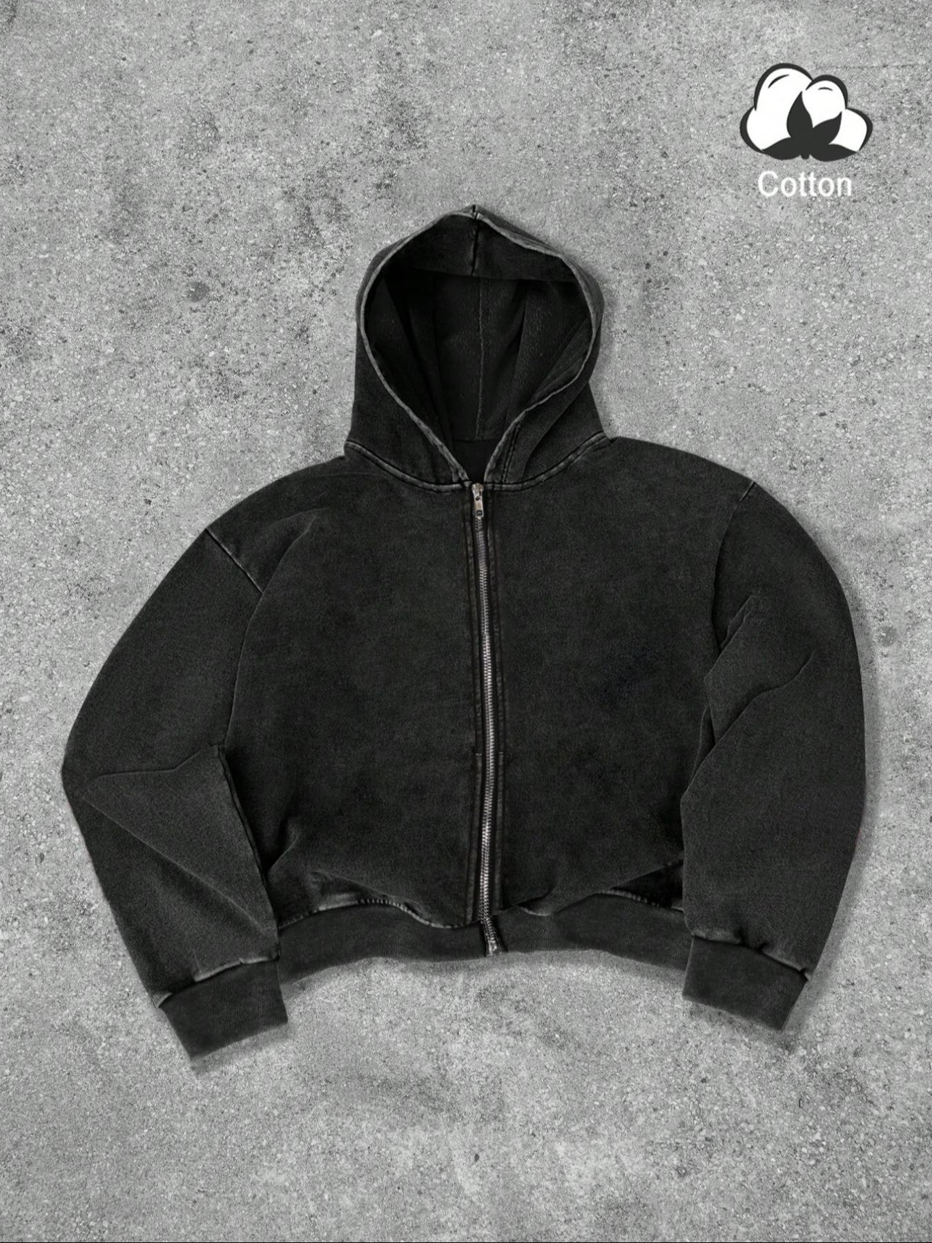 Coraline Movie Print Cotton Men's Street Style Y2K Retro Washed Hooded Zipper Sweatshirt, Fashionable and Trendy Casual Men's Top, Men's Long-Sleeved Fleece-Lined Autumn and Winter Jacket