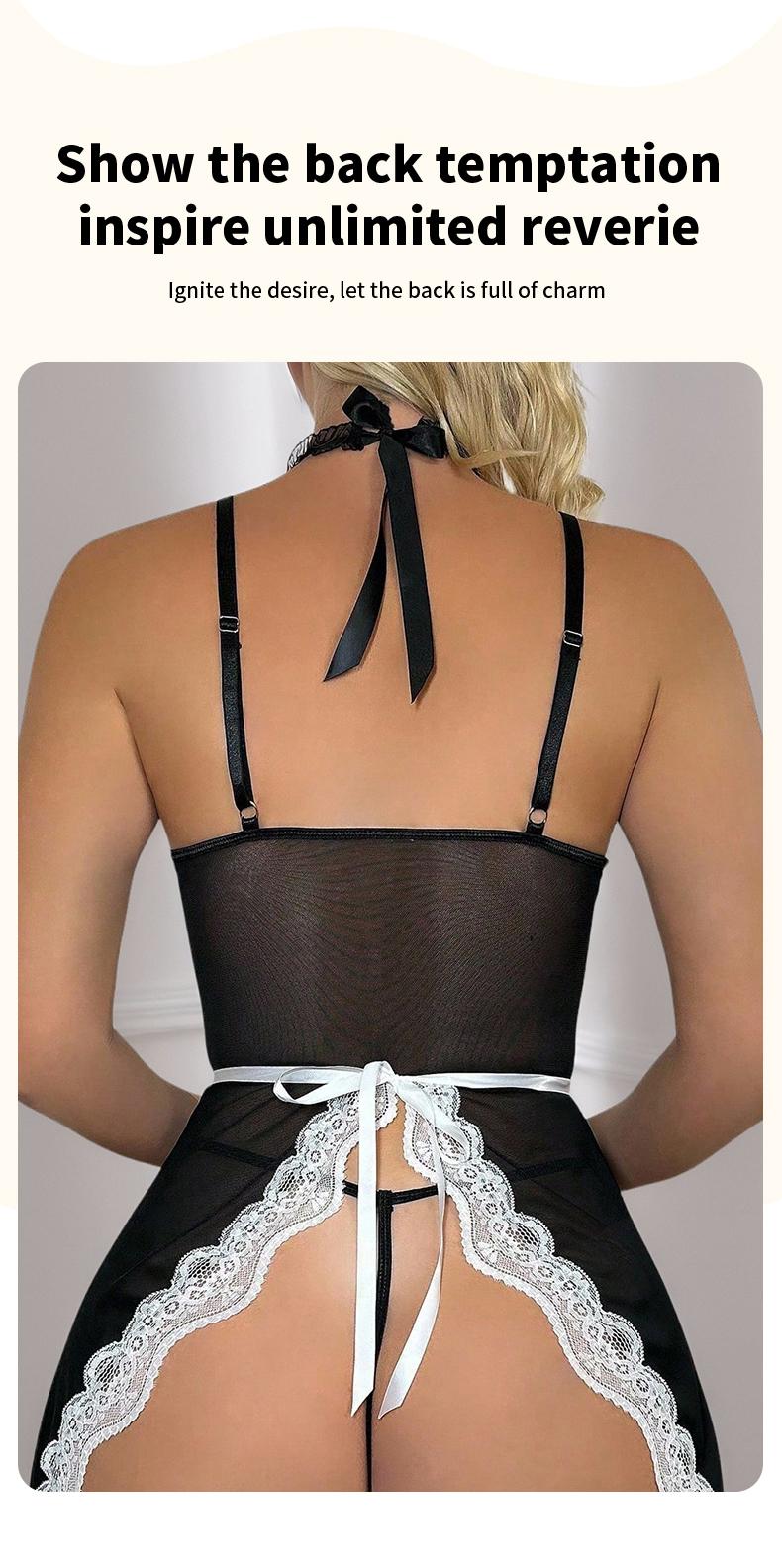 Women's Black 6-Piece Sexy Halloween Maid Lingerie Set - Curvy Altgirl Outfit, Seduction-Themed Underwear Gift for Seniors lingerie, lace sexy woman,  new stylewomen, lingerie set