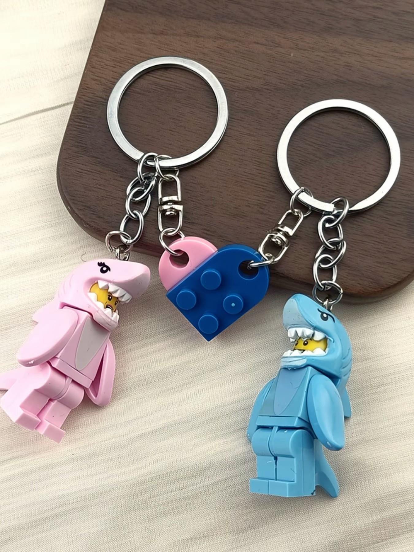 Puzzle Shark Couple Keychain, Blue Heart Half-Puzzle Keychain, Cute Love Accessory, Friendship Keychain Gift, Casual Style, Couple Key Ring